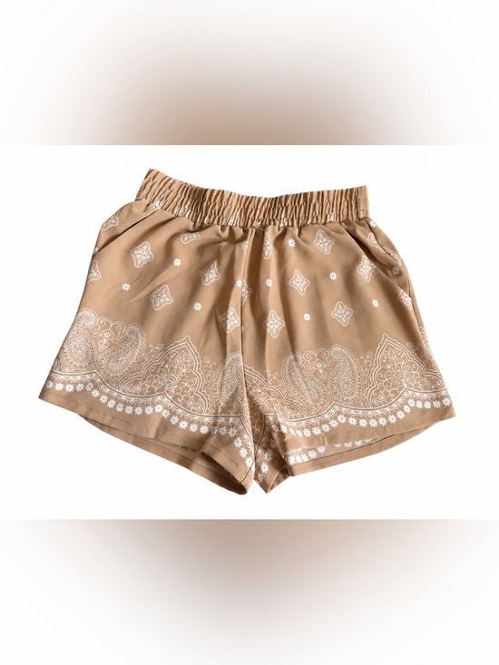 Julia Pants - Tan Paisley Print Elastic-Waist Bermuda Shorts